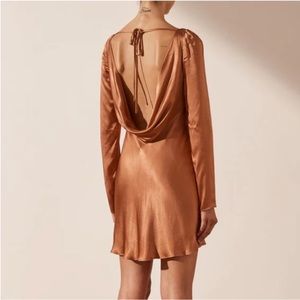 NWT Shona Joy ELOISE, LA LUNE LONG SLEEVE BACKLESS MINI DRESS - COPPER
